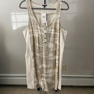 Neutral Tan & Cream Sleeveless Dress with Henley Tag Camouflage